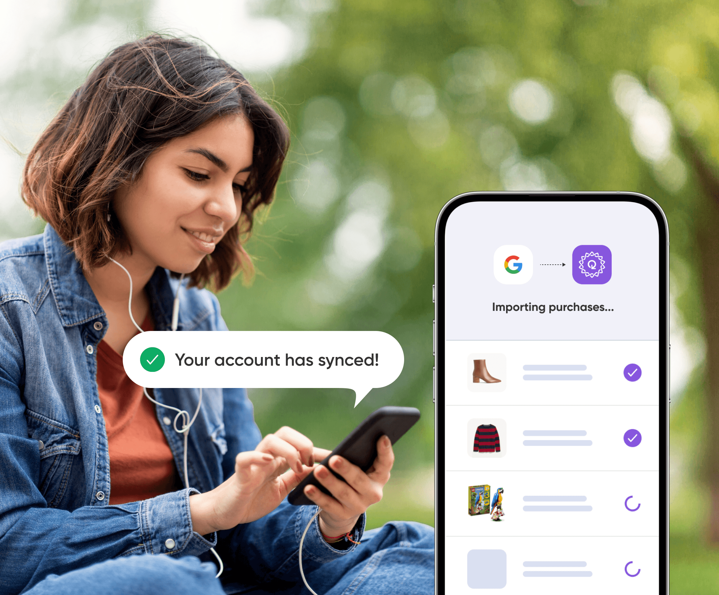 Automatically sync all your <span class="font-ibm-plex-medium-italic">purchases</span>